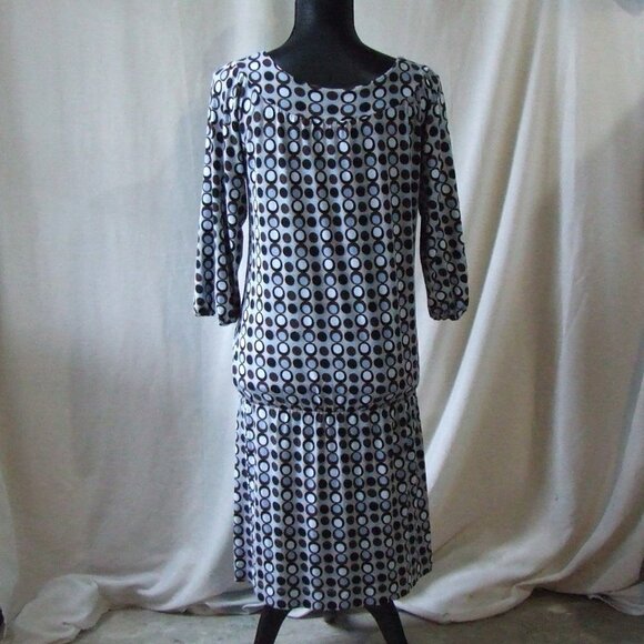 BCBGMaxAzria dress polka dot blue black brown medium pull over graphic dots - Picture 3 of 15